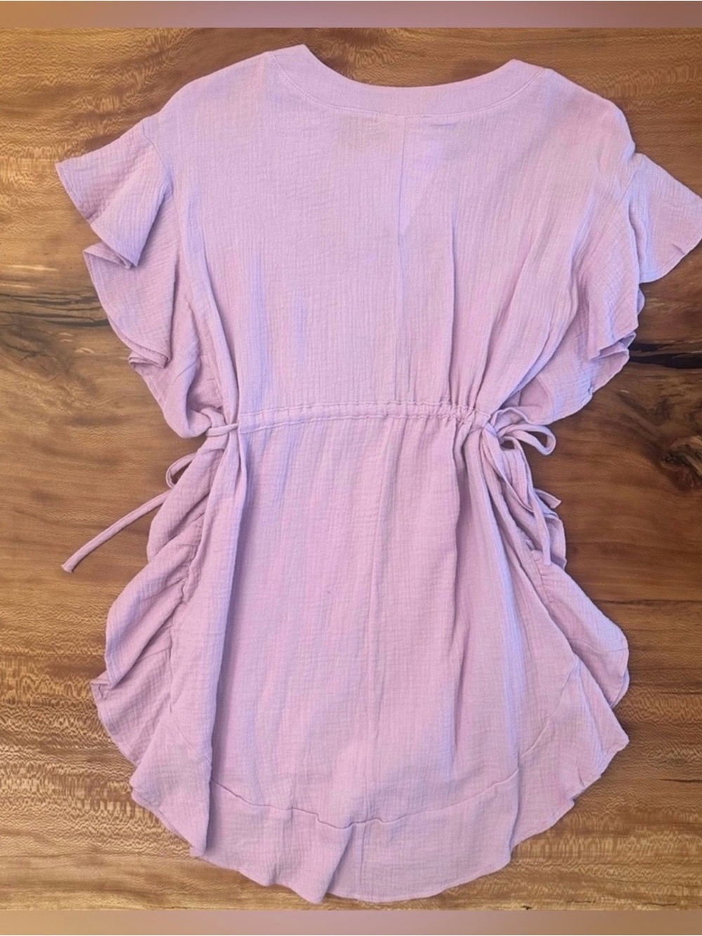 Umgee Lilac Ruffle Tie-Waist Mini Dress | Size: Small NWT - Picture 7 of 11